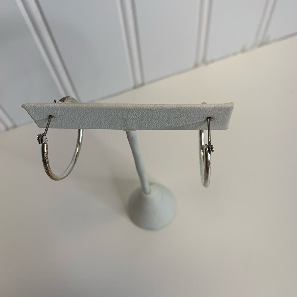 Silver Hoop Earrings Latch Backs 1 1/8"